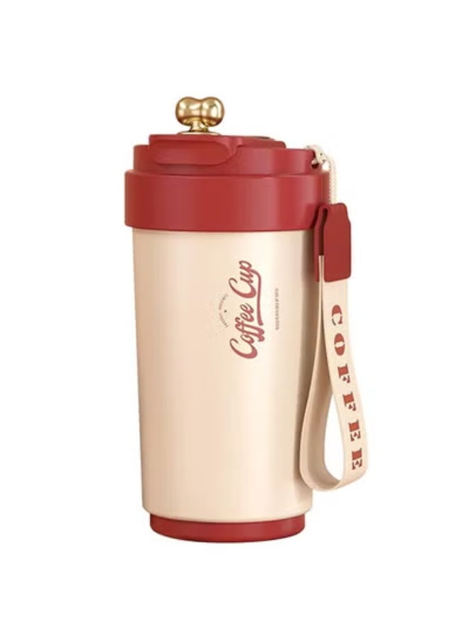fantasize 15 Oz Travel Mug Insulated Coffee Cup, Vacuum Flask, Reusable Stainless Steel Thermos with Leak-Proof Lid, Temperature Display, Travel Coffee Mug for Hot and Cold Drinks(Red) - Image 1